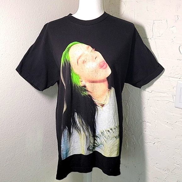 Billie Eilish Tops - Billie Eilish Tshirt Shirt Tongue Out Band Concert Graphic‎ Short Sleeve Black L